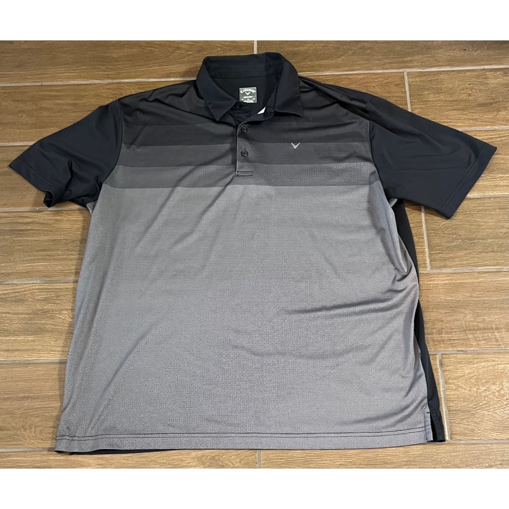 Callaway Mens Opti-Dri Golf Polo Shirt XL Black Grey Ombre Gradient Textured